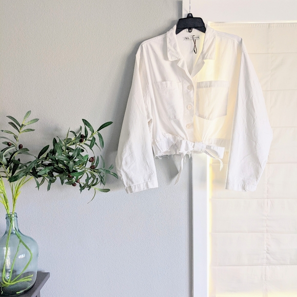 Zara Jackets & Blazers - White Zara Distressed Cropped Jean Jacket